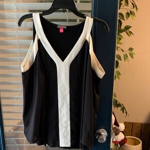 Vince Camuto Black and White Cold-Shoulder V-Neck Camisole
